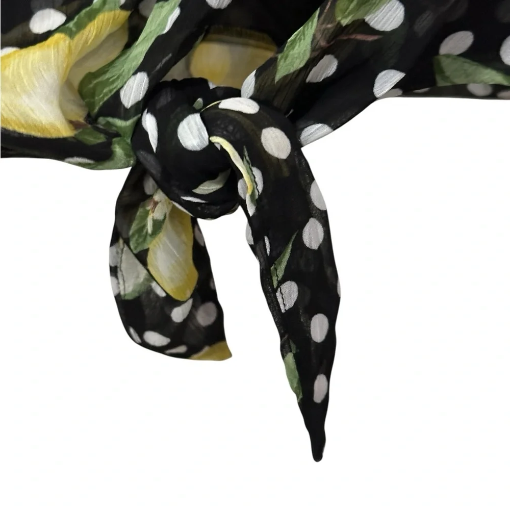 Haver & Blair Tie Front Ruffle Sleeve Lemon Floral Blouse Small NWT - Picture 6 of 11